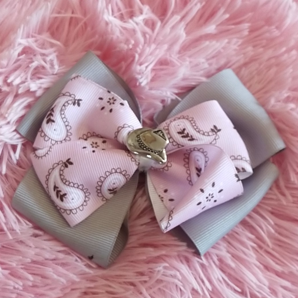 Girls pink paisley cowgirl hair bow